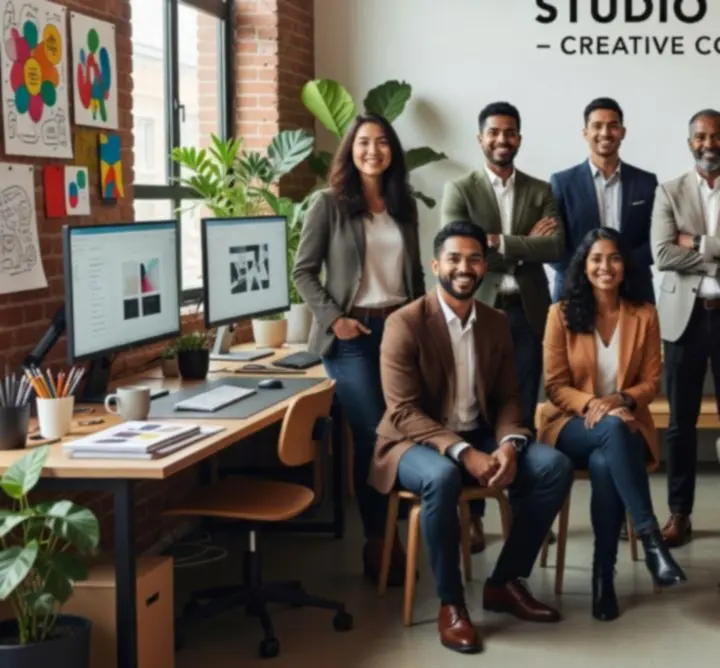 Group portrait of the MUZA LAB LTD creative team in their London studio